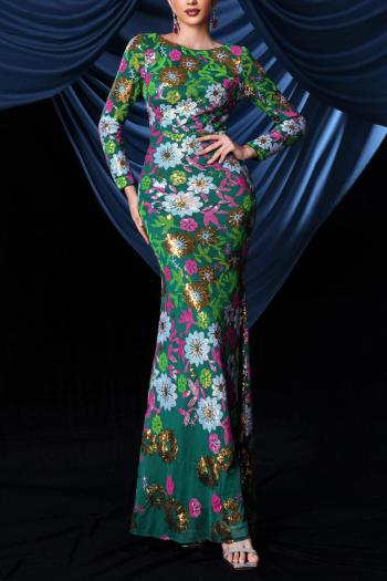 elegant plus size slight stretch sequin flower padded high quality maxi dress