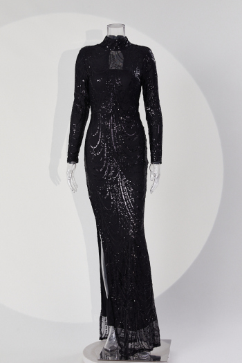 Elegant plus size slight stretch sequin padded shoulder padded maxi dress