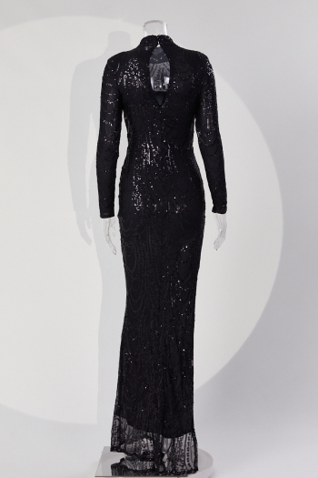 Elegant plus size slight stretch sequin padded shoulder padded maxi dress