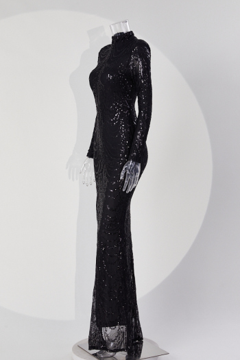 Elegant plus size slight stretch sequin padded shoulder padded maxi dress