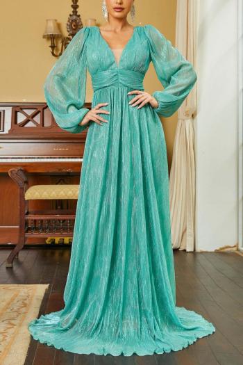 elegant slight stretch v-neck lantern slleve with lined maxi dress