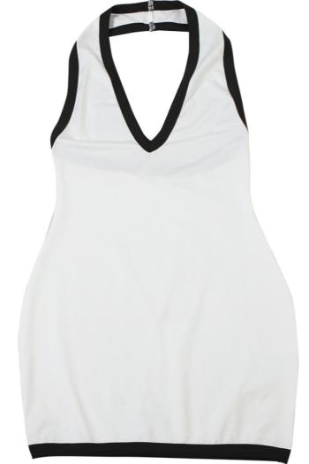 Sexy slight stretch contrast color halter-neck tight mini dress