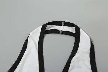 Sexy slight stretch contrast color halter-neck tight mini dress