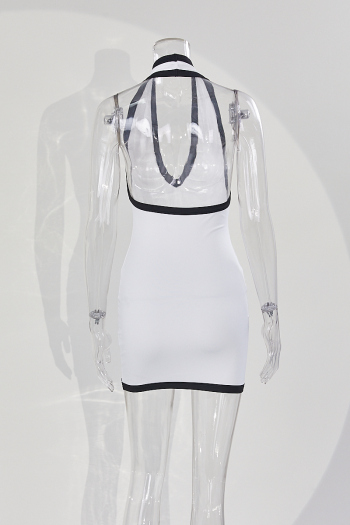 Sexy slight stretch contrast color halter-neck tight mini dress