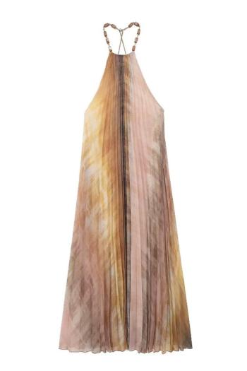 sexy non-stretch tie-dye printing halter-neck pleated maxi dress