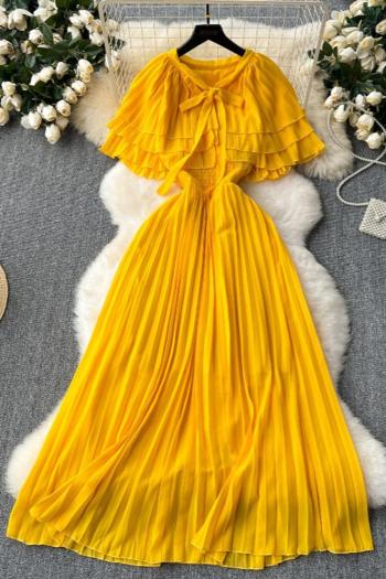 casual slight stretch 6-color chiffon patchwork lace-up maxi dress(with liner)