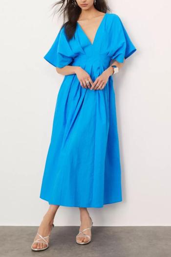 s-xl new sexy non-stretch patchwork solid color v-neck midi dress