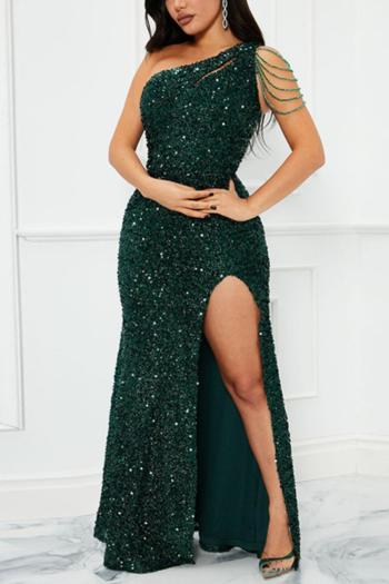 new sexy plus-size patchwork solid color sequins slit hollow maxi dress