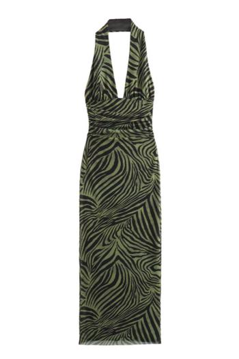 sexy slight stretch halter-neck zebra pattern printing maxi dress