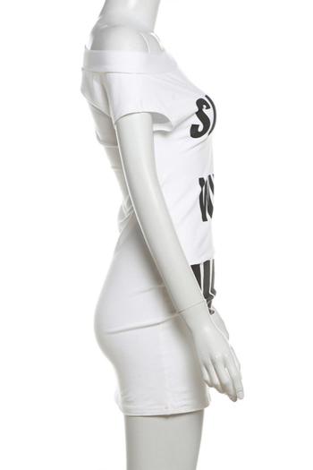 Sexy slight stretch letter fixed print obliqued neck mini dress(size run small)