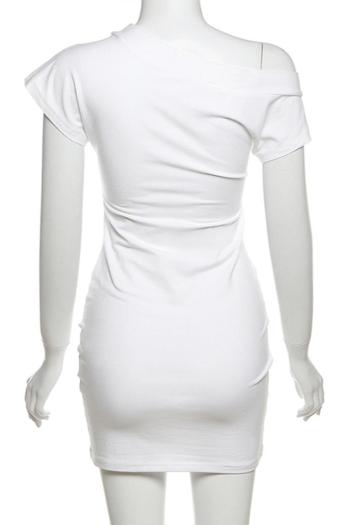 Sexy slight stretch letter fixed print obliqued neck mini dress(size run small)