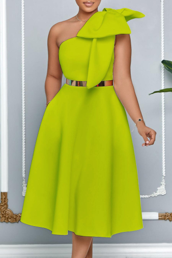 casual plus size slight stretch bow-knot decor with belt midi dress