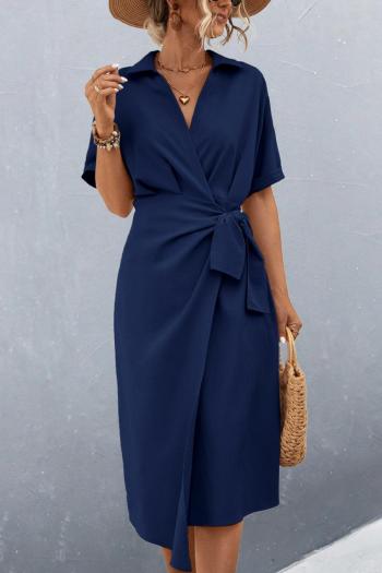 casual non-stretch solid color v-neck lace-up midi dress