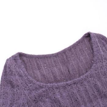 Stylish slight stretch knitted pure color bell-sleeve with lined mini dress