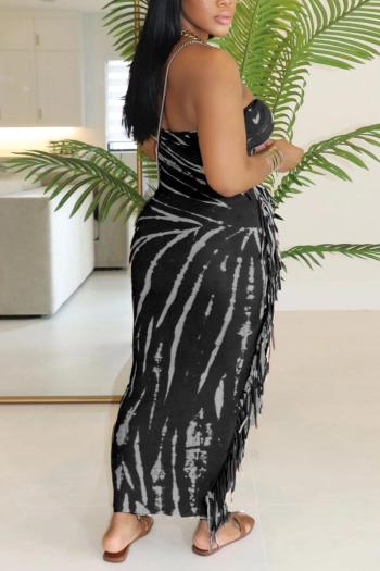 Casual plus size slight stretch bandeau tassel slim maxi dress