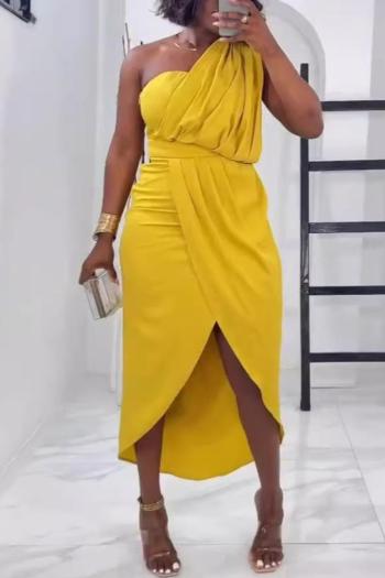 sexy plus size slight stretch solid color one shoulder slit midi dress