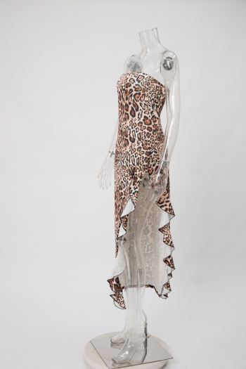 Sexy slight stretch leopard printing tube design slit midi dress