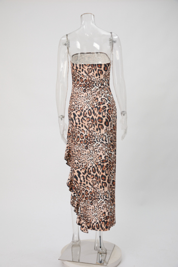 Sexy slight stretch leopard printing tube design slit midi dress