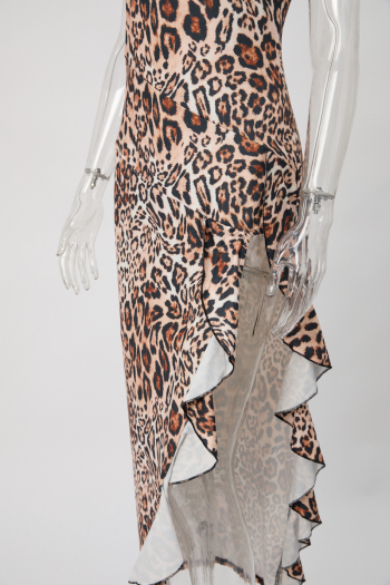 Sexy slight stretch leopard printing tube design slit midi dress