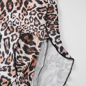 Sexy slight stretch leopard printing tube design slit midi dress