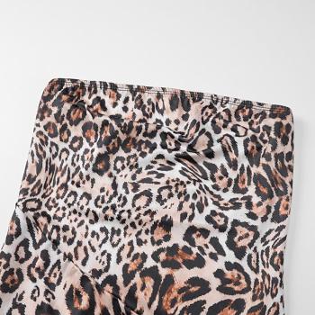 Sexy slight stretch leopard printing tube design slit midi dress