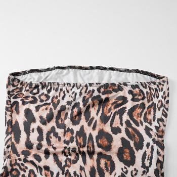 Sexy slight stretch leopard printing tube design slit midi dress