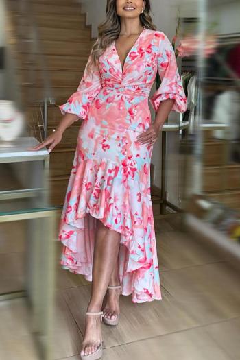 sexy slight stretch v-neck kink flower batch printing maxi dress