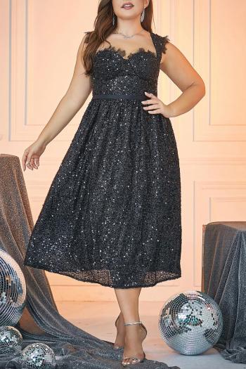 Elegant plus size non-stretch sling sequins midi dress
