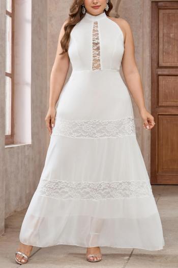 elegant plus size non-stretch chiffon lace patchwork maxi dress