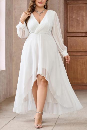 elegant plus size non-stretch solid color chiffon asymmetric maxi dress