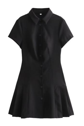 xs-l stylish non-stretch pure color short sleeve mini shirtdress(size run small)