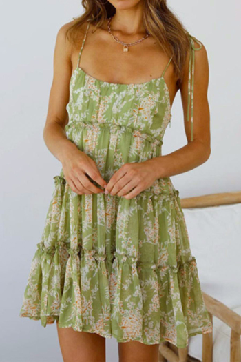sexy non-stretch chiffon batch printing sling loose mini dress