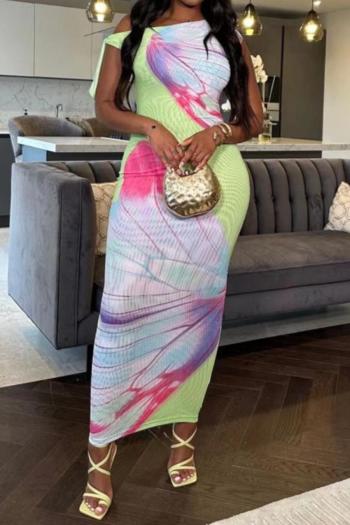 Sexy plus size slight stretch slim mesh printing maxi dress