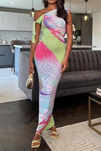 Sexy plus size slight stretch slim mesh printing maxi dress