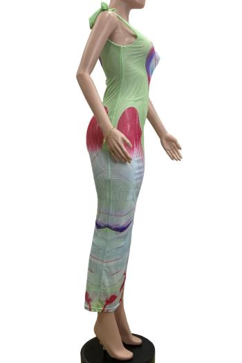 Sexy plus size slight stretch slim mesh printing maxi dress