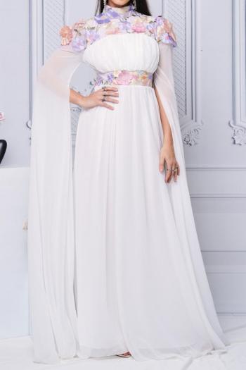 elegant plus size slight stretch flower appliquie padded split sleeve maxi dress