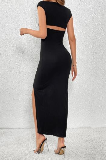 new elegant slight stretch patchwork solid color slit midi tank dress