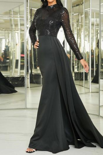 Elegant plus size slight stretch sequin padded long ribbon maxi dress