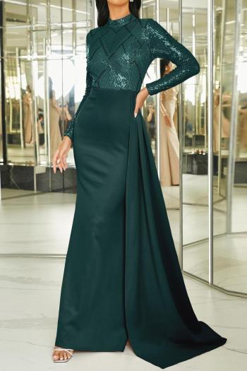 Elegant plus size slight stretch sequin padded long ribbon maxi dress