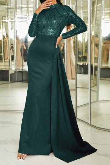 Elegant plus size slight stretch sequin padded long ribbon maxi dress
