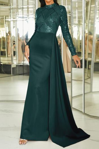 Elegant plus size slight stretch sequin padded long ribbon maxi dress