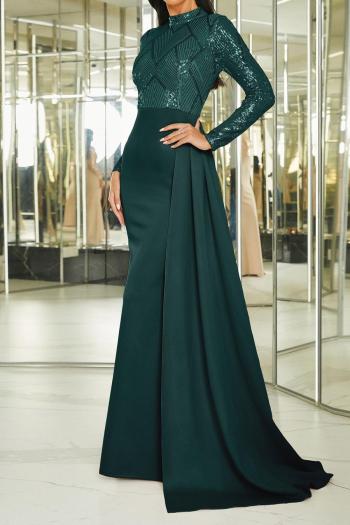 Elegant plus size slight stretch sequin padded long ribbon maxi dress