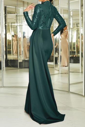 Elegant plus size slight stretch sequin padded long ribbon maxi dress