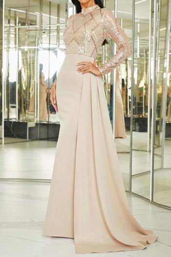 Elegant plus size slight stretch sequin padded long ribbon maxi dress