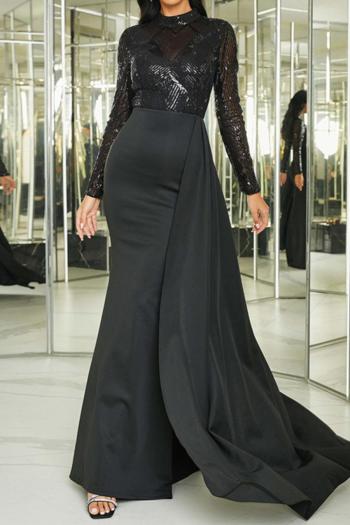 Elegant plus size slight stretch sequin padded long ribbon maxi dress