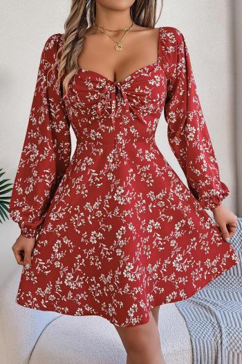 casual non-stretch square neck floral batch printing 3 colors mini dress