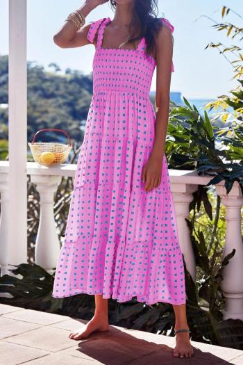 casual non-stretch sling small square print shirring midi dress