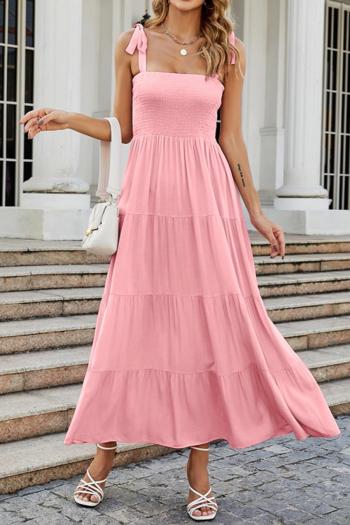 casual non-stretch sling simple solid color shirring midi dress