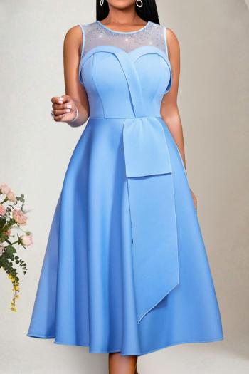 casual plus size slight stretch rhinestone decor crew neck midi dress