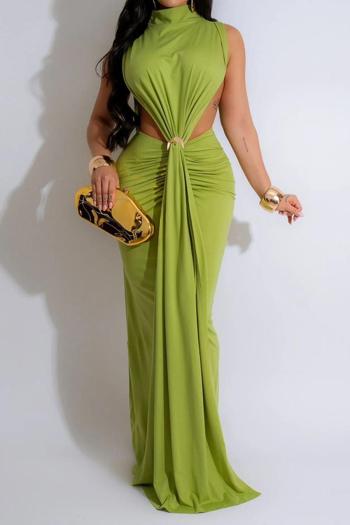 sexy plus size slight stretch solid color high slit shirring maxi dress